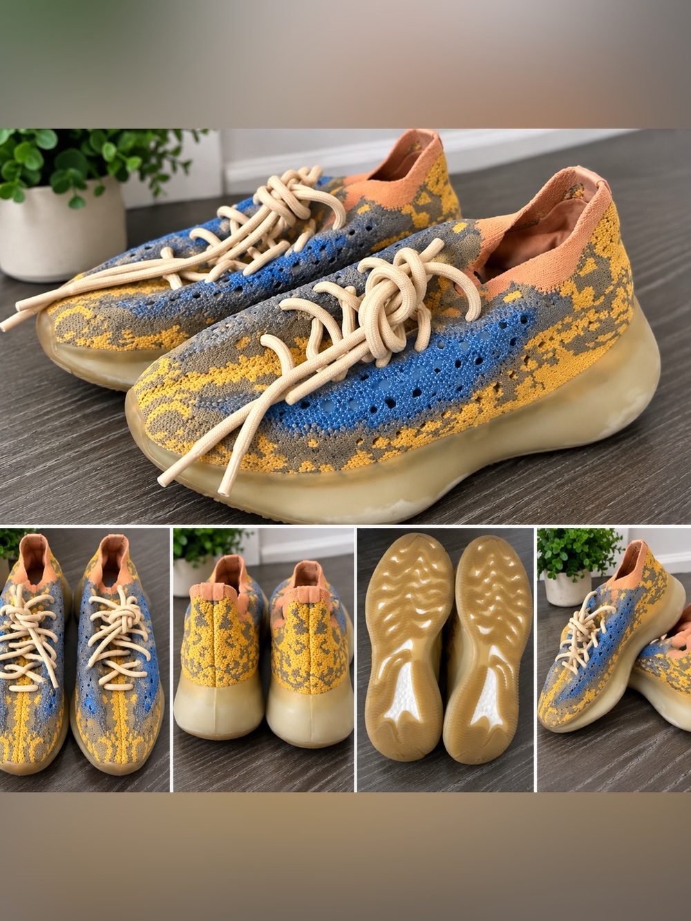Kids Knit Slip-On Sneakers in Blue, Yellow & Tan